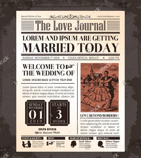 free wedding newspaper template.